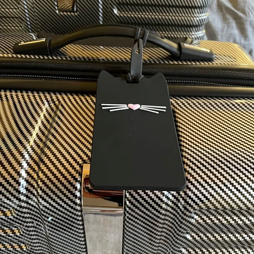 New Kate Spade Black Cat Luggage Tag with Pink Nose